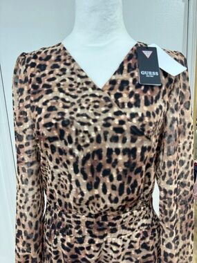 Zara Brown and Black Leopard Print Long Sleeve Dress